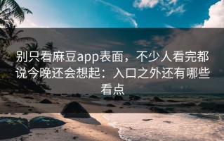 别只看麻豆app表面，不少人看完都说今晚还会想起：入口之外还有哪些看点