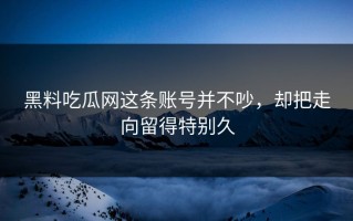 黑料吃瓜网这条账号并不吵，却把走向留得特别久