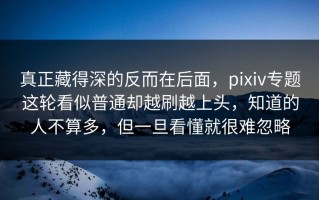 真正藏得深的反而在后面，pixiv专题这轮看似普通却越刷越上头，知道的人不算多，但一旦看懂就很难忽略